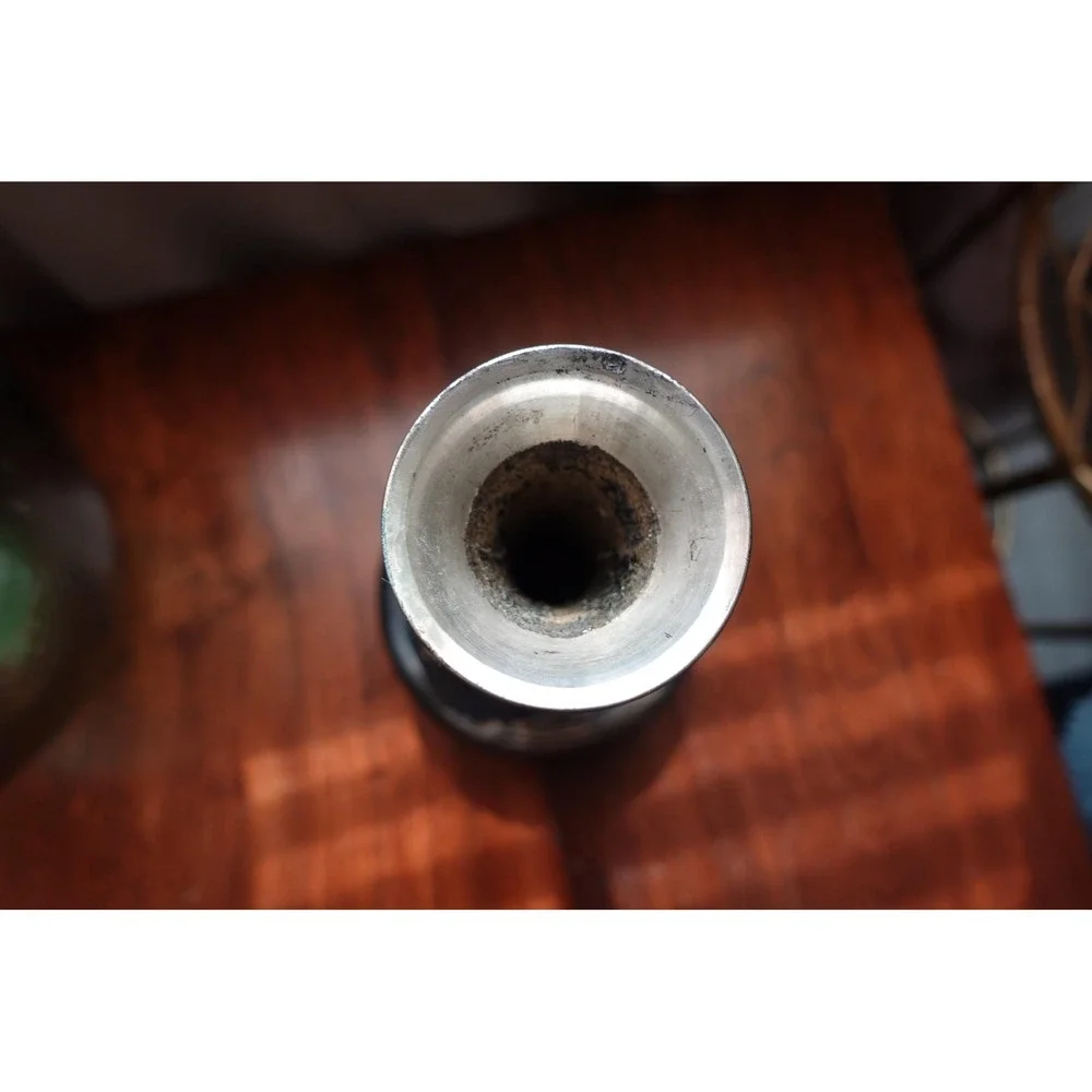 Vintage Japanese Bud Vase Silver Black Mountain Scene Home Decor Display‎